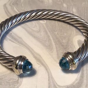 David Yurman, Blue Topaz, Cable Bracelet, 7mm, Size M.